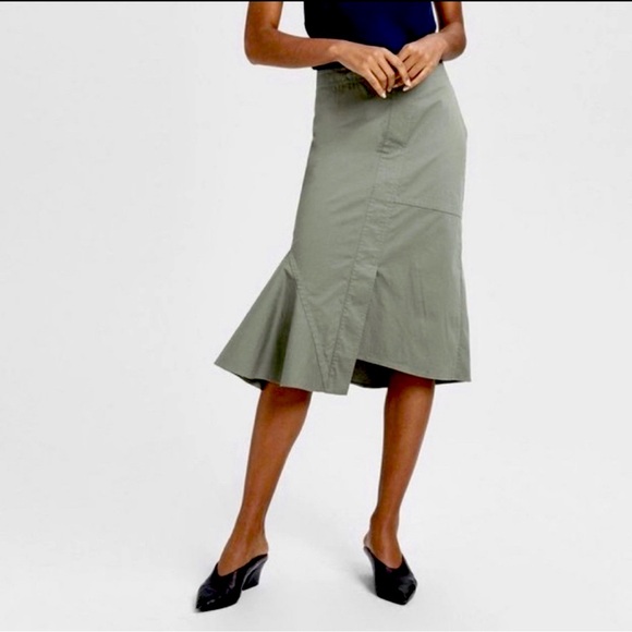 THEORY Reconstructed Stretch Twill Midi Skirt Size 2 Hidden Button Unlined - Picture 10 of 10